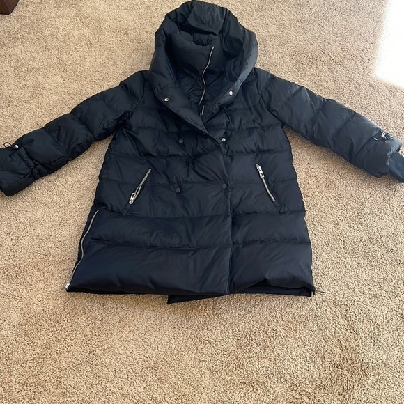 New! Zara basic navy puffer zippered and buttoned snow hoodie jacket. - Picture 8 of 15